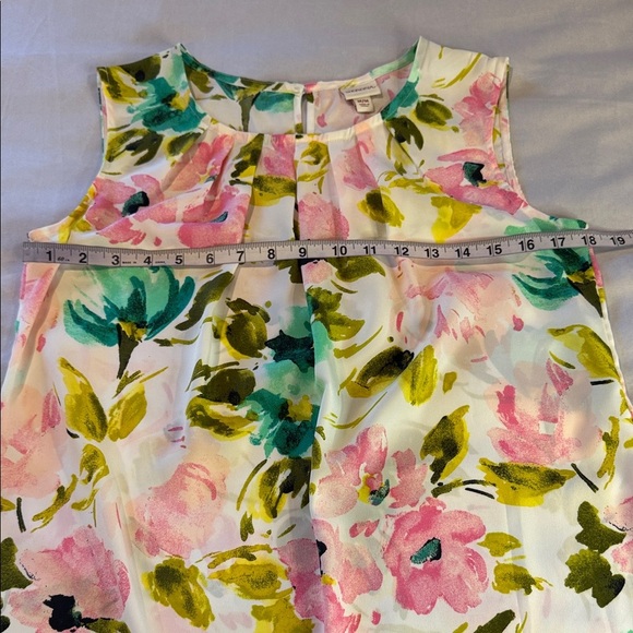 Merona blouse, floral pleated sleeveless - Pink, Green, Yellow, Women's Size M - Picture 7 of 10